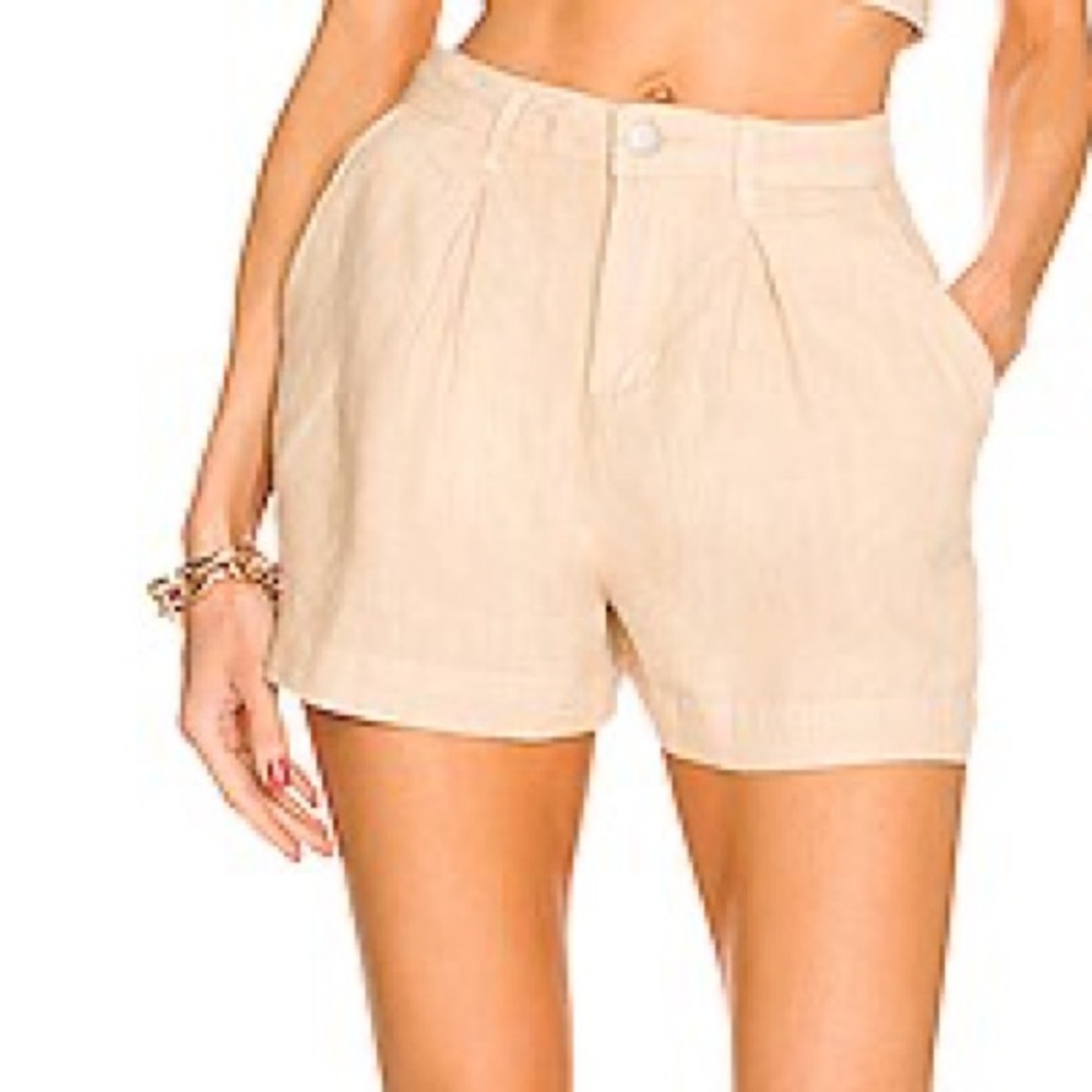 L’Agence Women’s Beige Sand Zahari High Rise 100% Linen Shorts, Size 24